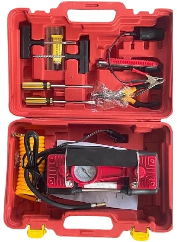 Electric Tire Air Compressor with Dual Piston and Emergency Kit Bag – Portable Car Air Pump for Daily and Emergency Use - Image 1